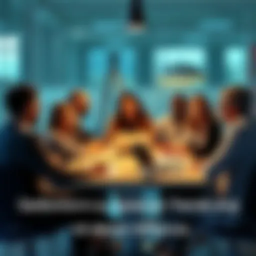 A group of diverse people sitting around a table, talking about trends in society and culture, with notes and a laptop in front of them.