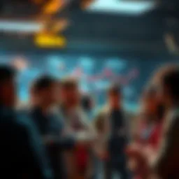 A group of people talking about updates on a user board, some looking confused and others concerned about the lack of clear dates.