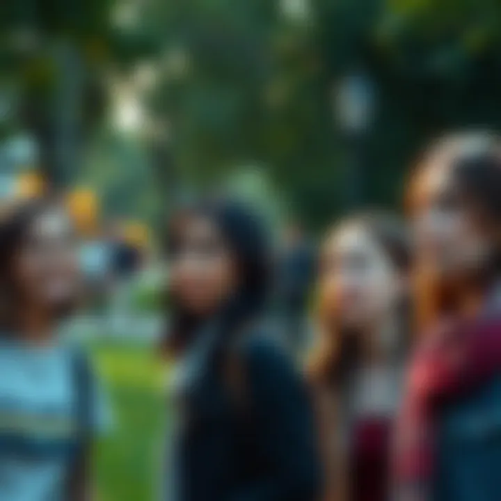 A group of people showing various emotions like happiness, sadness, and surprise in a park setting