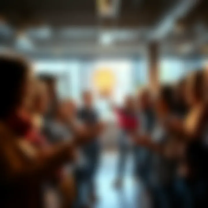 Group of diverse people discussing an innovative idea with enthusiasm