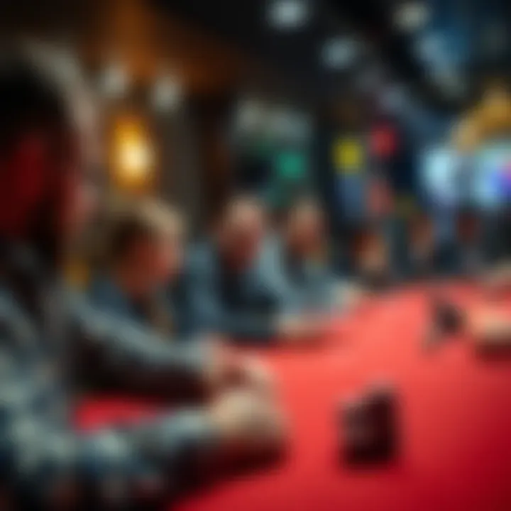 People gambling at a table A group of people playing at a casino table, focused on the game with chips and cards