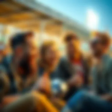 People laughing while discussing soccer and tennis A group of friends sharing funny comments about soccer and tennis ignorance, with smiles and laughter