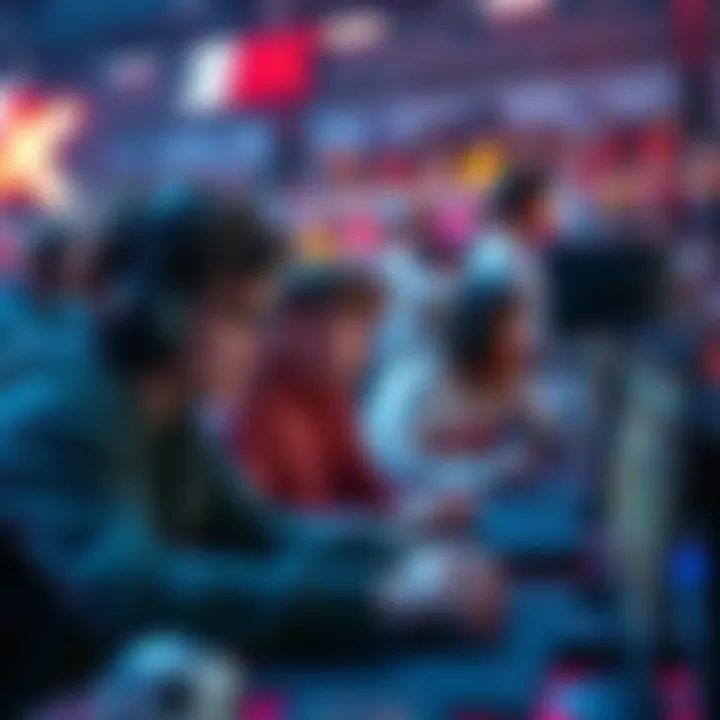 A group of people engaged in a competitive 2K video game match with excitement and focus