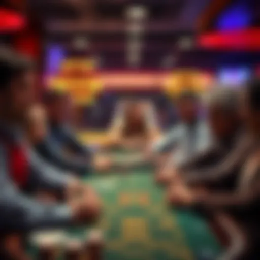 A group of players at a Craps table, some smiling while others appear focused or critical