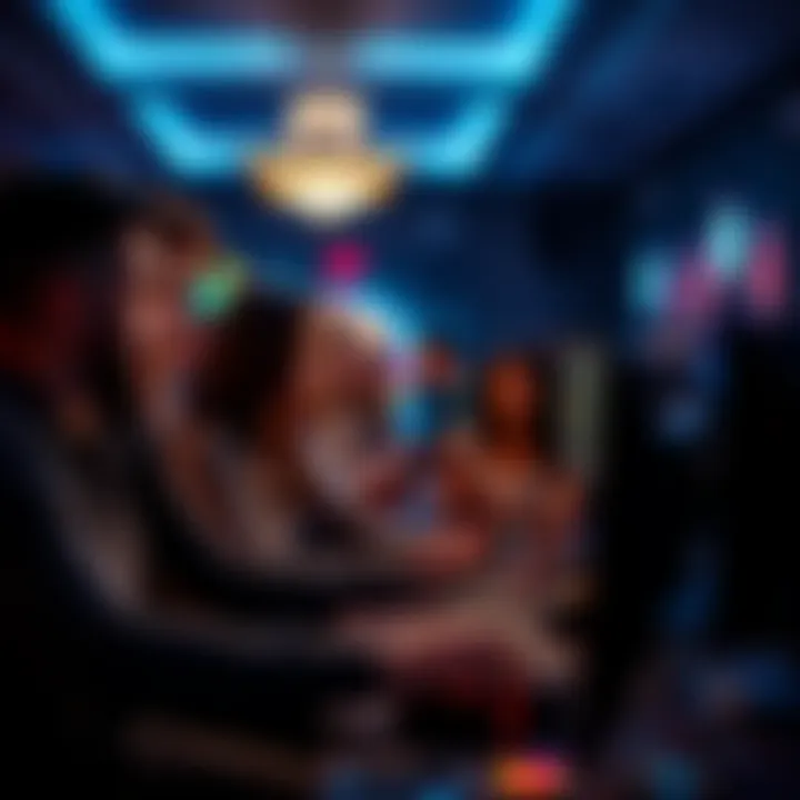 Group of people enjoying free casino games on a computer and mobile devices