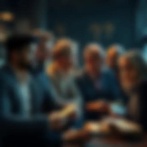 A diverse group of people deep in thought, reflecting on timeless questions, surrounded by books and notes.