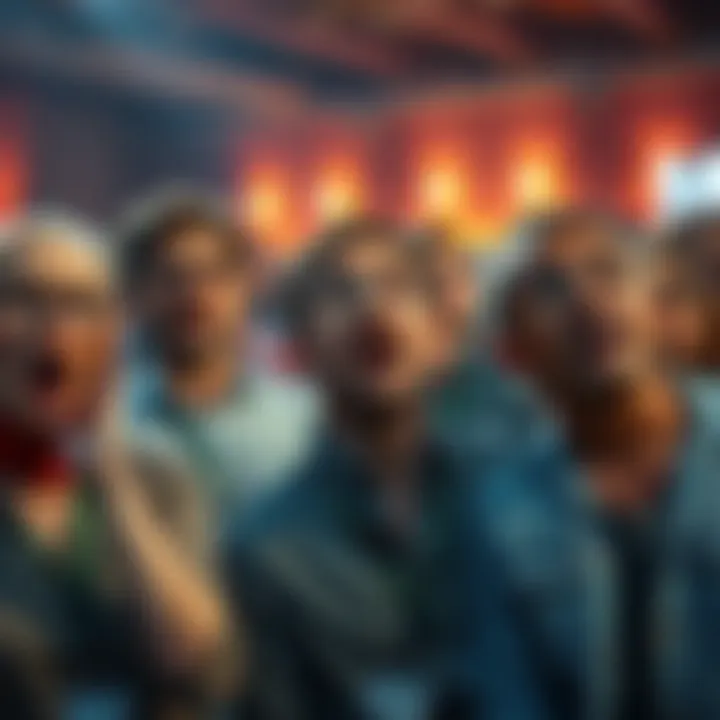 People reacting in surprise Group of people showing intense emotions and surprise at an event