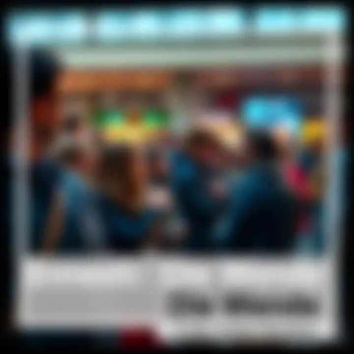 A group of people eagerly discussing recent news developments in a public space