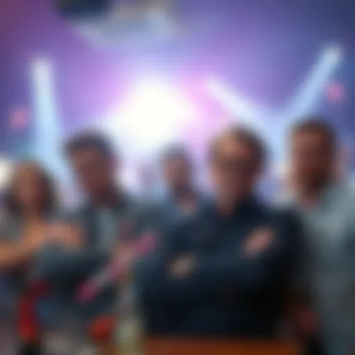 A group of people at a party with frowns and crossed arms, showing disappointment