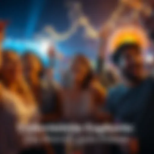 A group of people smiling and dancing together in a festive atmosphere, sharing happiness and excitement.