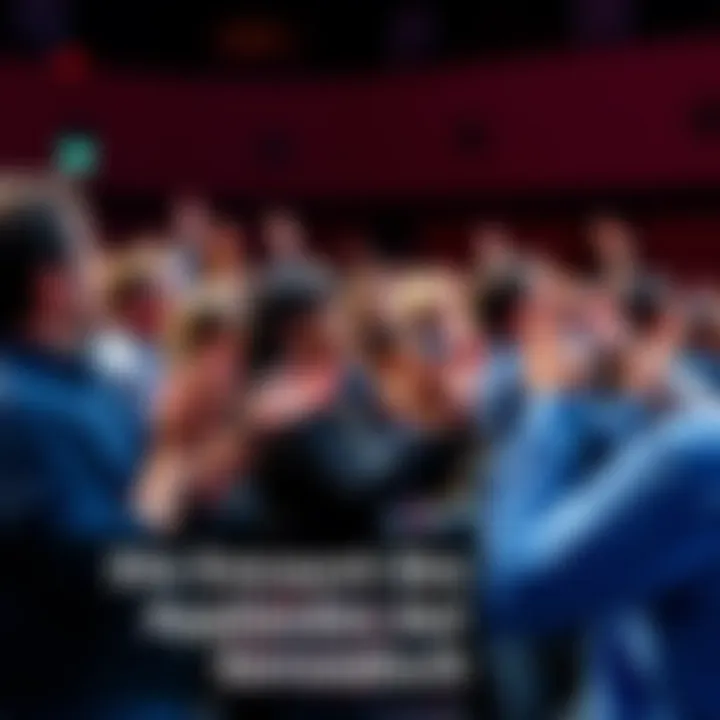 A diverse group of people clapping enthusiastically in an audience, showcasing support and approval.