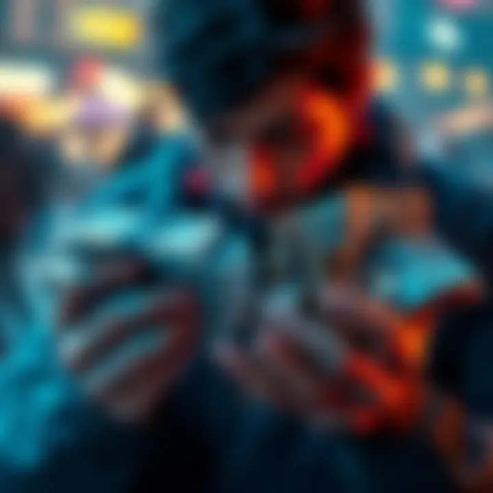 A person holding stacks of cash and coins, looking thoughtful about money.