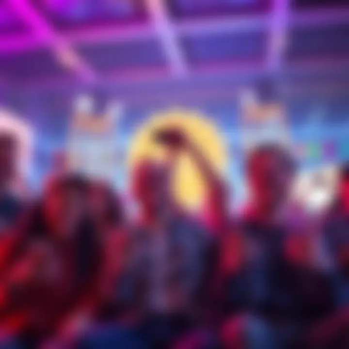 A group of people laughing and sharing Quick Hits on their devices, showcasing their energy and excitement.