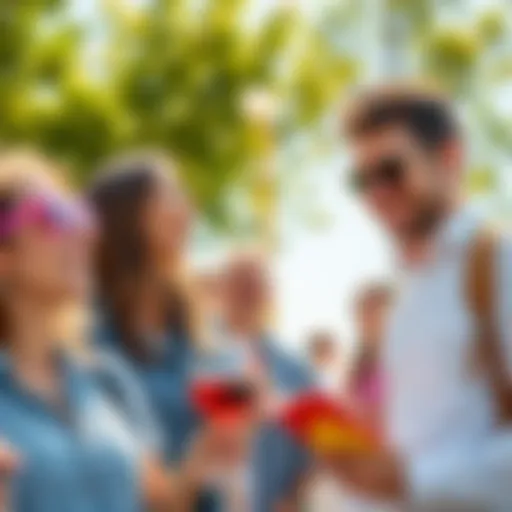 Group of happy people celebrating a bright day outdoors, sharing smiles and stories