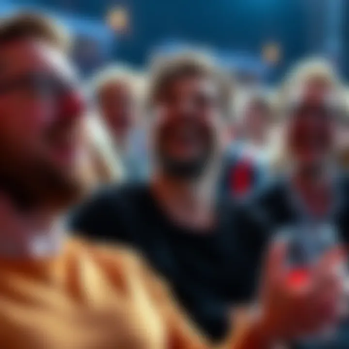 A group of people laughing while watching druskii's comedy performance