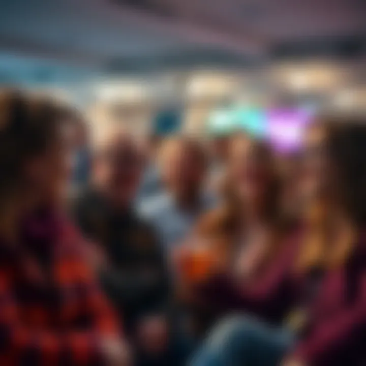 A group of people laughing together as they talk about funny pop culture trends and mishaps.