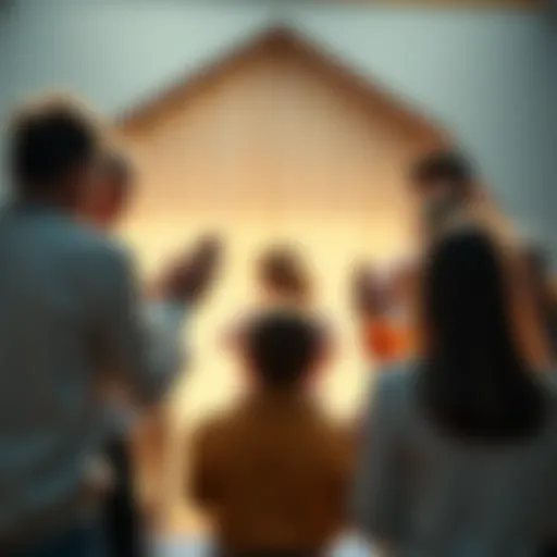 A group of people in a circle, holding hands and praying, with a serene background