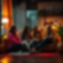 A group of people sitting together, discussing their experiences with reality and fiction in a cozy setting.
