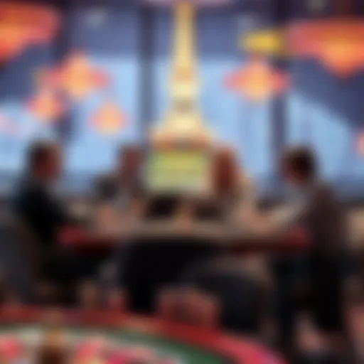 A group of people sitting at a table with laptops and notepads, discussing and sharing information about online casinos before playing.