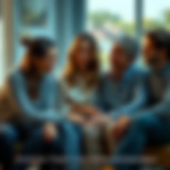A group of people sitting together, supporting each other with comforting expressions during a difficult time.