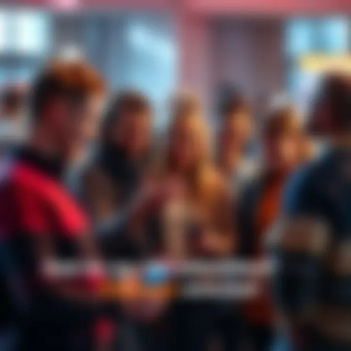 A group of people discussing and sharing their experiences about a product or service