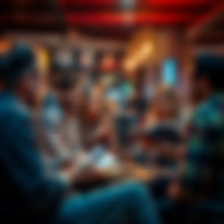 People sharing stories Group of people discussing their similar experiences in a casual setting