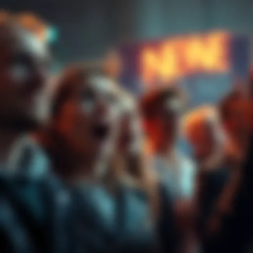 A crowd reacting with surprise and emotion to shocking news