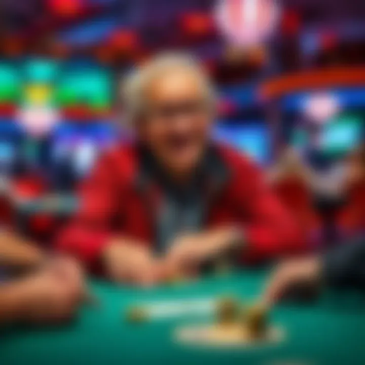 Perry Green, the oldest player at 90, seated at the final table of the WSOP 1500 Omaha Hi-Lo tournament, smiling after placing 6th.