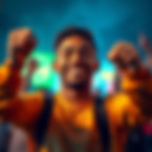 Individual smiling with raised fists, symbolizing freedom from sports betting apps.