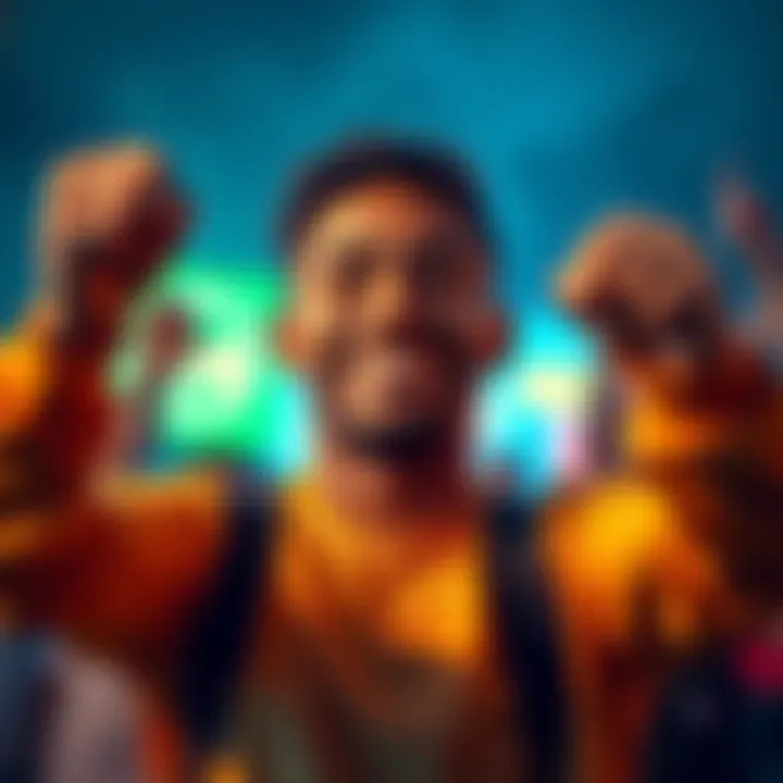Individual smiling with raised fists, symbolizing freedom from sports betting apps.
