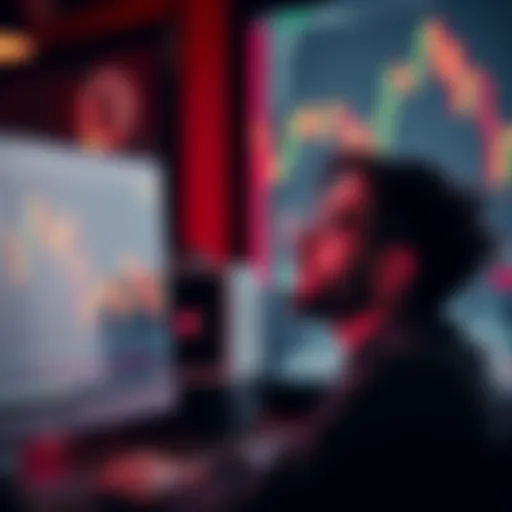 Individual pondering whether to cancel a payout or wait for it to complete, looking at a computer screen with financial graphs