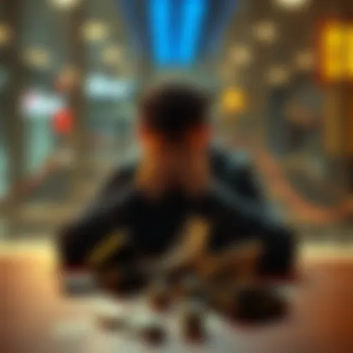 Person contemplating losses A person sitting at a table with empty wallets and bills, reflecting on their financial losses from gambling.