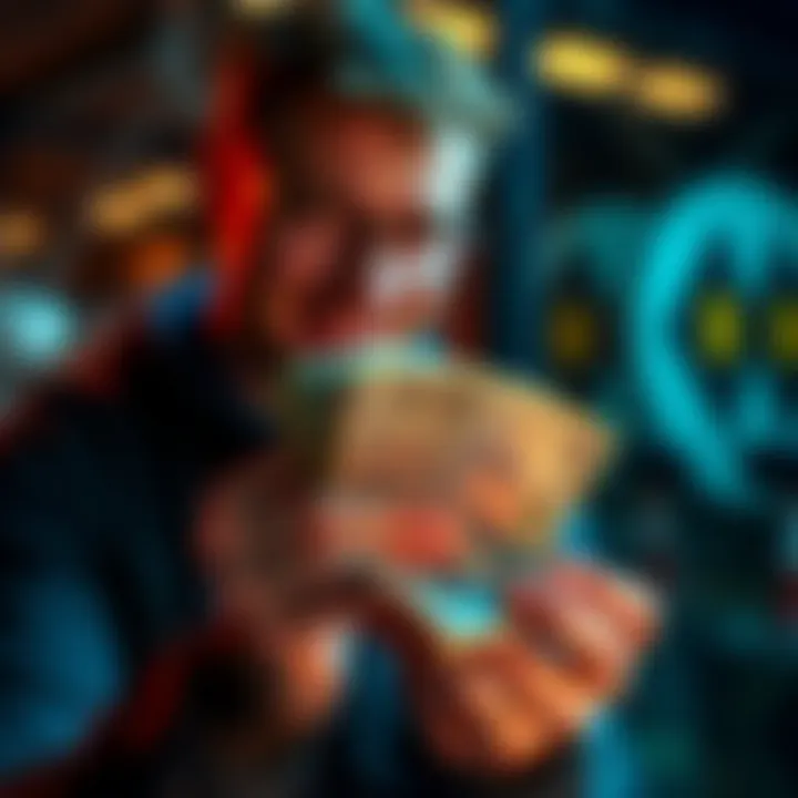 A person counting freshly earned cash with a smile, showing satisfaction and success in making money.