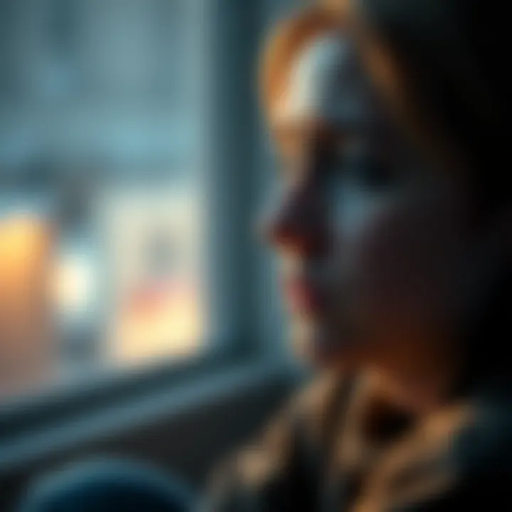 A person sitting alone with tears in their eyes, reflecting deep emotions