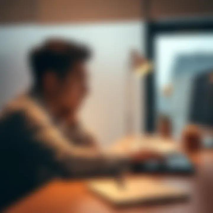 A person sits at a desk, looking contemplative but hopeful, with a notepad and pen in front, reflecting on their experiences after losing money.