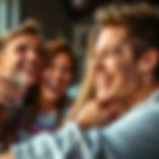 A group of friends sharing a laugh, showcasing a lively and humorous moment.