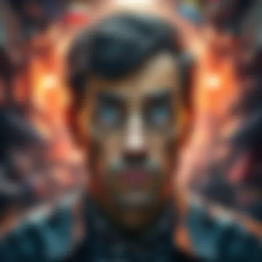 A worried person with furrowed brows, pondering their situation in a chaotic background representing various life challenges.