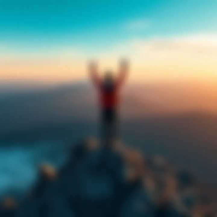 A person standing strong on a mountain peak, symbolizing resilience and strength in facing life's challenges.