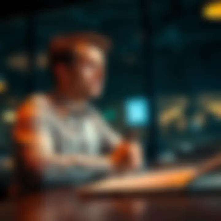 A person sitting at a table with a notebook and pen, looking thoughtful and considering options before making a decision