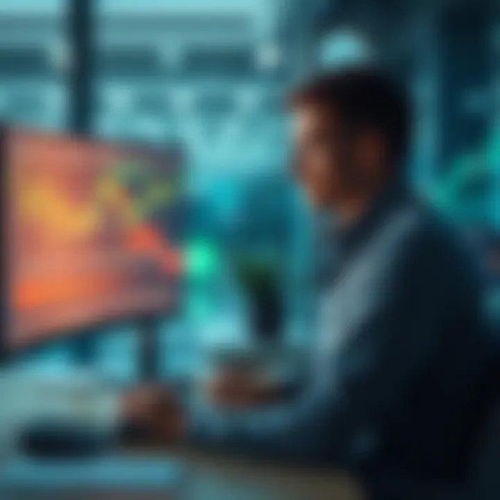 A person sitting at a desk looking at financial graphs on a computer screen, showing signs of concern and contemplation about trading choices.