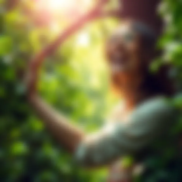 A person smiles and embraces a vibrant green environment, symbolizing a fresh start and positive change after a break.