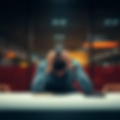 A person looks distressed while sitting alone at a table, reflecting on job loss and financial struggles.