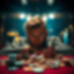 A distressed person looking at a pile of gambling chips on a table, reflecting on their losses and struggles with gambling addiction.