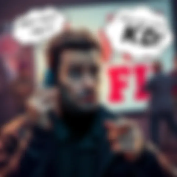 A person with a puzzled expression looking at a phone, contemplating a call to the FBI, with humorous thoughts about KD in the background