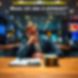 A person sitting at a table, pondering whether to cash in their winnings with a stack of money and financial documents in front of them.