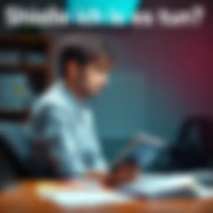 A person sitting at a desk, looking thoughtful while considering different options with papers and a notebook around them.