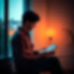 A person sitting alone in a quiet room, reflecting thoughtfully while looking at a notebook filled with health-related notes.