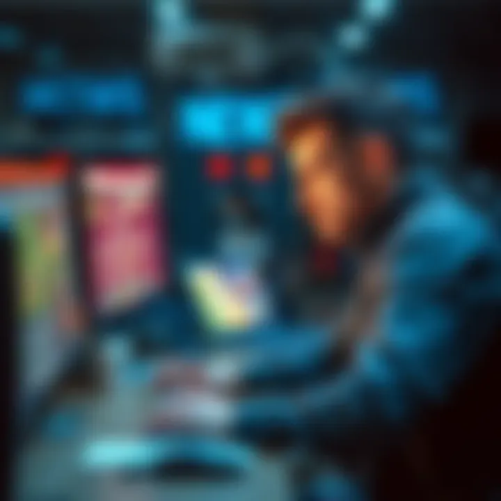 A person sitting at a desk, focused on a computer screen while unsubscribing from betting websites, symbolizing the struggle against gambling addiction.