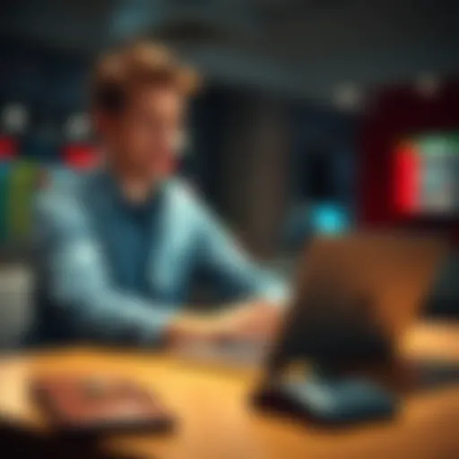 A person sitting at a table with a laptop, displaying a worried expression while checking sports betting results. Empty wallet visible on the side.