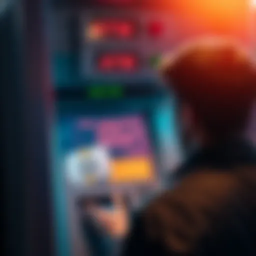 A person looks frustrated at an ATM showing an error message while trying to withdraw cash.